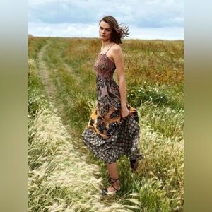 Anthropologie Jamila smocked sleeveless maxi dress bohemian size XS